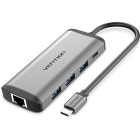 Docking USB-C Vention CNDHB/ 1xHDMI/ 3xUSB/ 1xUSB-C PD/ 1xRJ45/ 1xLeitor de Cartões/ Cinza
