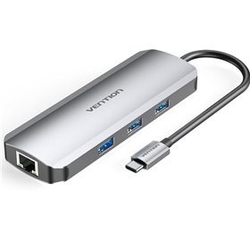 Docking USB-C Vention TOKHB/ 1xHDMI/ 3xUSB/ 1xUSB-C PD/ 1xRJ45/ 1xLeitor de Cartões SD e MicroSD/ Cinza