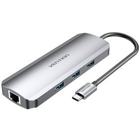 Docking USB-C Vention TOLHB/ 1xHDMI/ 3xUSB/ 1xUSB-C PD/ 1xRJ45/ 1xLeitor de Cartões SD/ 1x MicroSD/ Jack 3.5/ Cinza