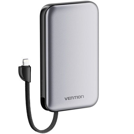 Powerbank 10000mAh Vention I12IA/ 20W/ Preta/ Inclui Cabo USB-C e Lightning