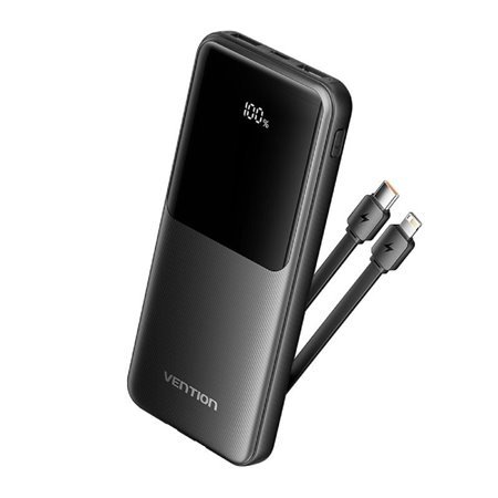 Powerbank 10000mAh Vention FHOB0/ 22.5W/ Preta/ Inclui Cabo USB-C e Lightning