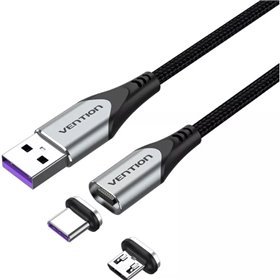 Cabo USB 2.0 Vention CQNHD/ USB Macho/ MicroUSB Macho - USB-C Macho/ 50cm/ Cinza