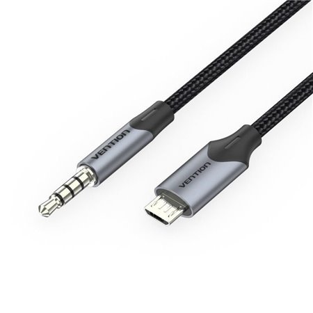 Cabo Conversor Stereo Vention BDGBF/ MicroUSB Macho - Jack 3.5 Macho/ 1m/ Preto