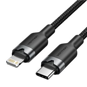 Cabo USB-C Lightning Vention LALBH/ USB-C Macho - Lightning Macho/ 27W/ 480Mbps/ 2m/ Preto