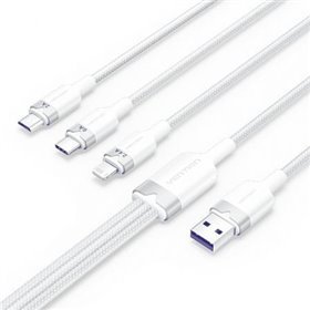 Cabo USB 2.0 Lightning Vention CTRWG/ USB Macho/ USB-C Macho - MicroUSB Macho - Lightning Macho/ 1.5m/ Branco