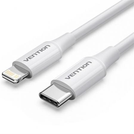 Cabo USB 2.0 USB-C Lightning Vention LAJWF/ USB-C Macho - Lightning Macho/ Até 27W/ 480Mbps/ 1m/ Branco