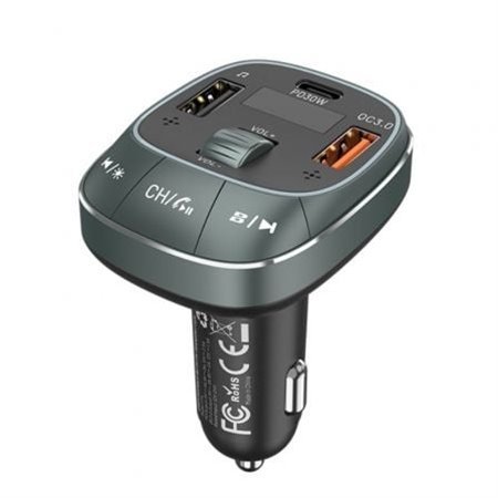 Transmissor FM/ MP3/ Bluetooth Vention FFLB0/ 1xUSB-Tipo C/ 2xUSB/ 30W