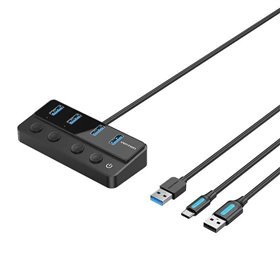 Hub USB 3.0 Vention CHWBF/ 4xUSB/ 1xUSB-C PD/ Inclui Cabo Carga USB Macho - USB-C Macho