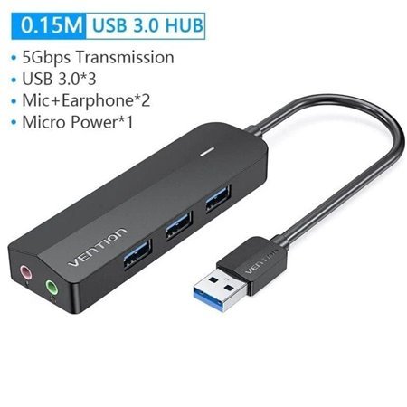 Hub USB 3.0 com Placa de Som Vention CHIBB/ 3xUSB/ 1xMicroUSB PD