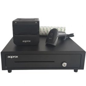 Pacote para POS Approx appPOSPACK4180-2D/ Gaveta de dinheiro + Impressora térmica de tickets + Leitor de códigos + Rolos térmico
