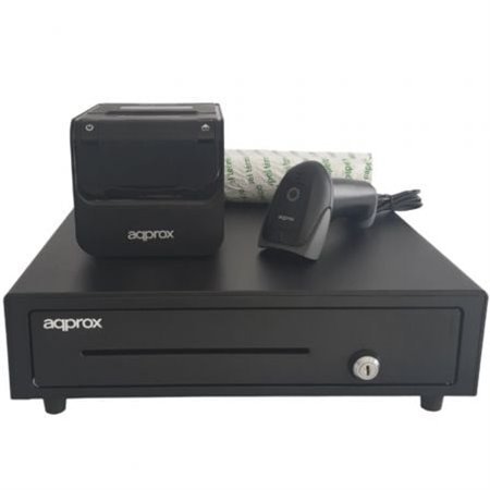 Pacote para POS Approx appPOSPACK4180-2D/ Gaveta de dinheiro + Impressora térmica de tickets + Leitor de códigos + Rolos térmico