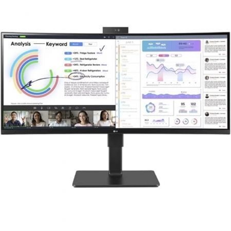 Monitor profissional ultrawide curvo LG 34BQ77QC-B de 34"/ WQHD/ Webcam/ Multimídia/ Altura ajustável/ Preto