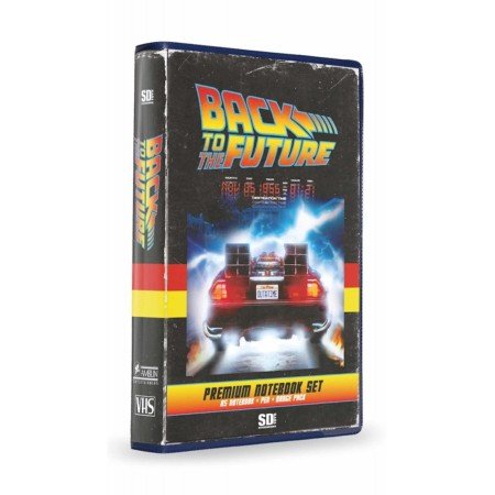 Conjunto de artigos de papelaria vhs sd brinquedos de volta para o futuro caderno placas e caneta