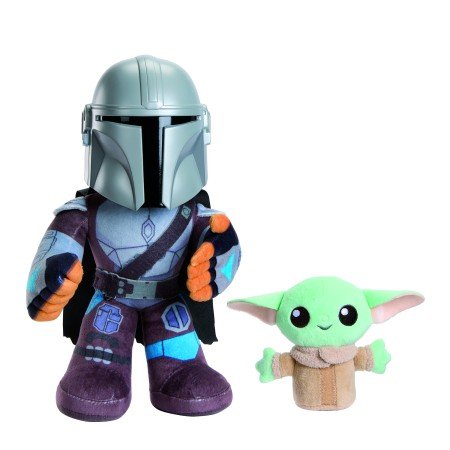 Pelúcia matel star wars clã de dois mandalorianos e grogu