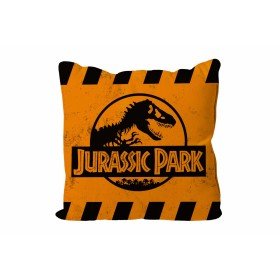 Almofada quadrada logotipo de advertência laranja jurassic park embalagem vazia