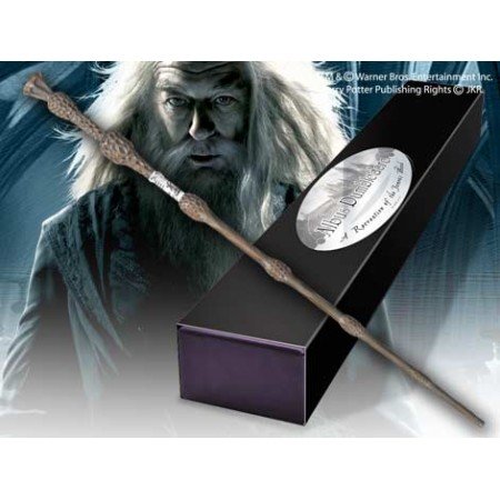 Réplica da varinha da coleção nobre harry potter albus dumbledore com caixa e placa de identificação