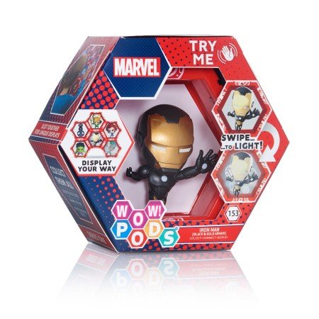 figura uau! pod marvel homem de ferro (armadura preta e dourada)