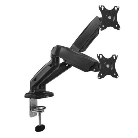 Suporte de mesa Ewent ew1516 para 2 monitores de tv até 27 polegadas - mola a gás - usb 3.1 - microfone - alto falante