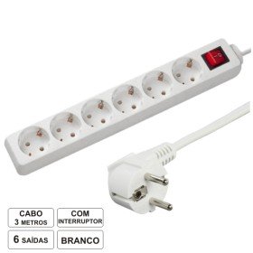 Tomada Elétrica C/ 6 Saídas Interruptor 3M