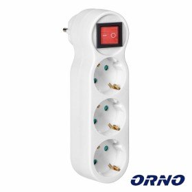 Ficha Elétrica Adaptadora 3X Schuko C/ Interruptor Orno