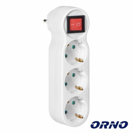 Ficha Elétrica Adaptadora 3X Schuko C/ Interruptor Orno