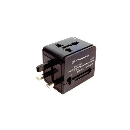 Adaptador de viagem universal carregador Phoenix Any World plugue 2 x USB preto