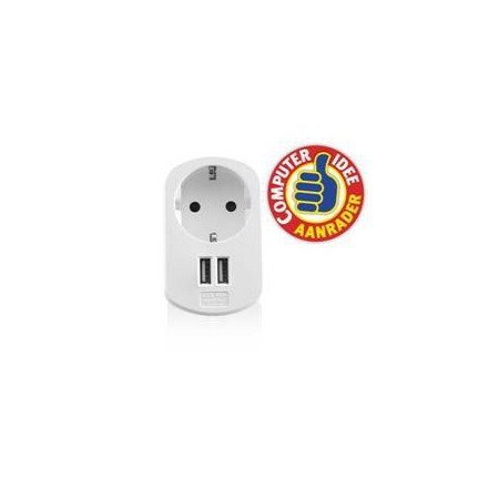 carregador usb ewent 2 portas - 155w - plugue shuko branco
