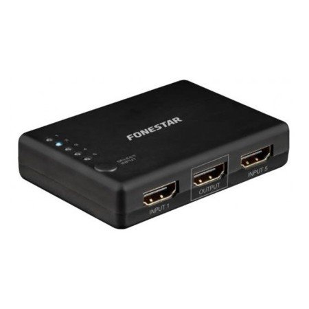 5*1 switch hdmi fonestar fo - 22sw51 - 5 entradas - 1 saída - resolução uhd 4k 60hz - botão seletor - controle remoto - plug and