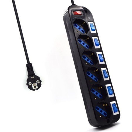 Filtro de linha ewent 6 soquetes shucko interruptor único preto