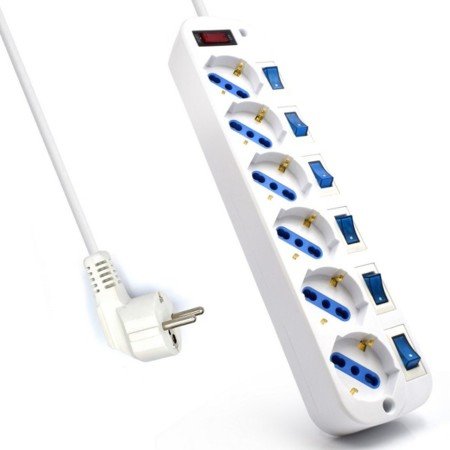 Filtro de linha Ewent com 6 soquetes shucko com interruptor individual e cabo de 5 metros