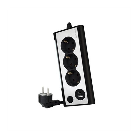 Filtro de linha 3 soquetes 1,5m com interruptor nanocalbe usb tipo a - usb tipo c - 230v - proteção - preto