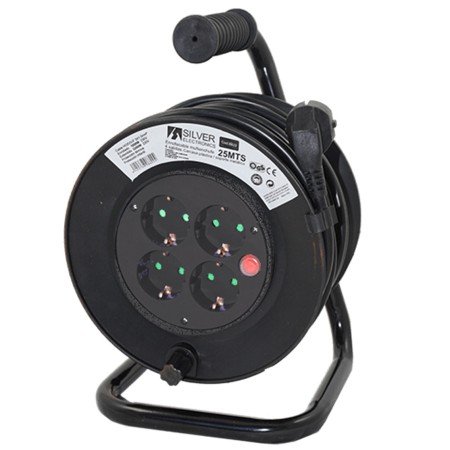 Tira de extensão enrolador de cabo 4 soquetes - 15m - 16a - 250v - 3x1,5mm - cor azul