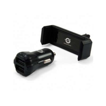Carregador veicular USB Conceptronic 2 portas USB + suporte para smartphone