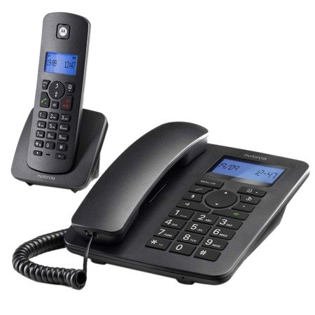 Kit telefone fixo + dect motorola c4201 preto