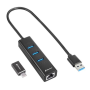 Sharkoon USB Hub 3X3.2 Gen 1 + RJ45 Preto Alumínio