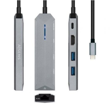 Docking USB Type-C Aisens ASUC-5P003-GR/ 1xHDMI/ 2xUSB/ 1xRJ45/ 1xUSB Type-C/ Cinza