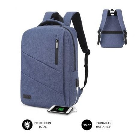 Mochila Subblim City para Laptops até 15,6"/Porta USB/Azul