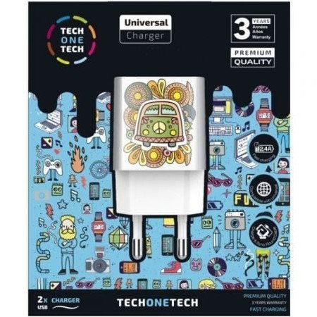 Carregador de parede Tech One Tech Green Camper TEC2503/ 2xUSB/ 2,4A