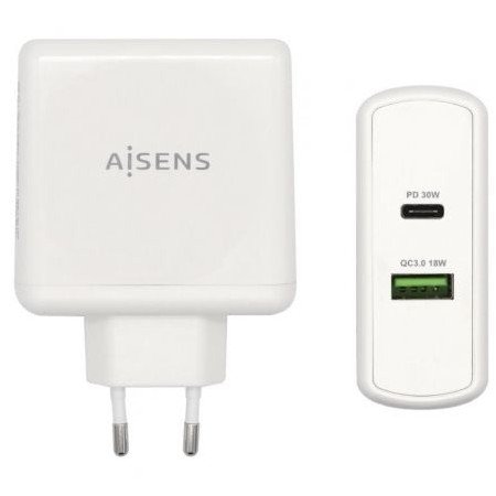 Carregador de parede Aisens ASCH-2PD30QC-W/ 1xUSB Tipo-C/ 1x USB/ 48W
