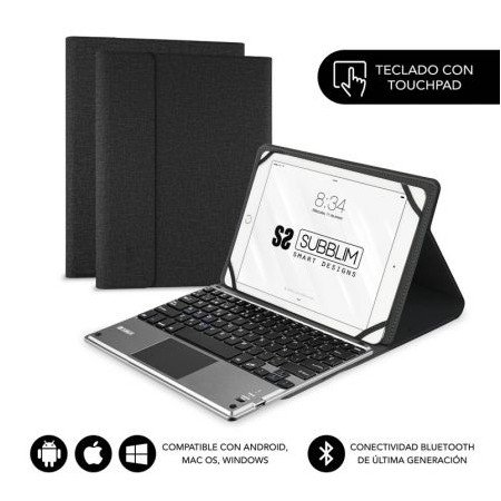 Estojo para teclado com touchpad Bluetooth Subblim Keytab Pro para tablets de 10,1" a 10,8"/preto