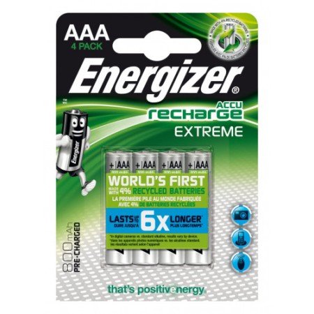 BLISTER 4 BATERIAS RECARREGÁVEIS DE EXTREME POWER 800 MAH TIPO HR03 ENERGIZER E300624400