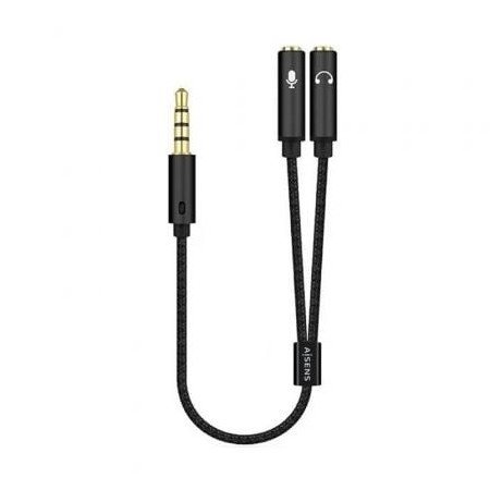 Adaptador Aisens A128-0416/ Jack 3.5 Macho - 2x Jack 3.5 Fêmea/ 25cm/ Preto