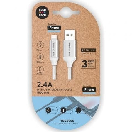 Cabo USB 2.0 Tech One Tech TEC2005/ USB Macho - Lightning Macho/ 1 m/ Branco