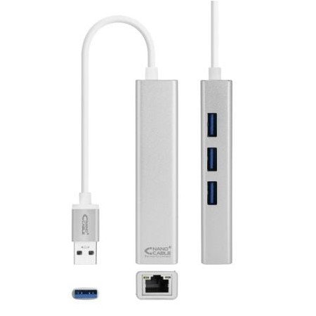 Nanocable USB 3.0 Hub 10.03.0403/ 3xUSB/ 1xRJ45/ Cinza