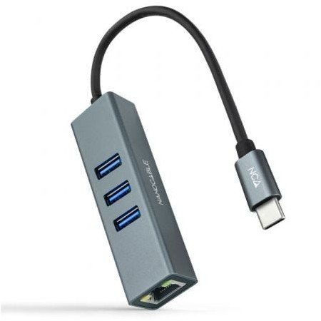 Hub Nanocable USB tipo C 10.03.0408/ 3xUSB/ 1xRJ45/ Cinza