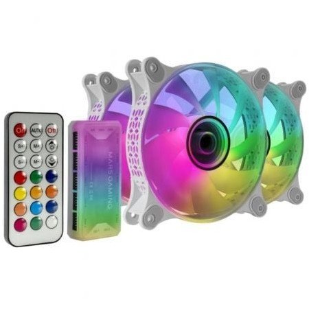 Pacote com 3 Ventiladores Mars Gaming MF-3DKITW/ 12cm + HUB + Controle Remoto/ ARGB/ Branco