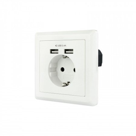 Tomada de parede tipo Schuko Nanocable com 2 tomadas USB Máx. 2.4A, branco