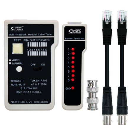 Nanocable RJ11/RJ12/RJ45, testador de cabo coaxial